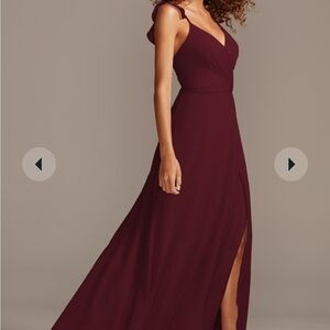 David’s bridal v neck ruffle spaghe